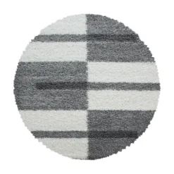 Gala Rund Shaggy tæppe Ternet - Lysegrå