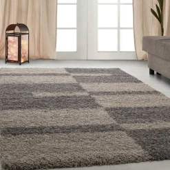 Gala Shaggy Tæppeløber Ternet - Brun