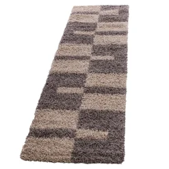 Gala Shaggy Tæppeløber Ternet - Brun