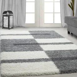 Gala Shaggy Tæppeløber Ternet - Lysegrå