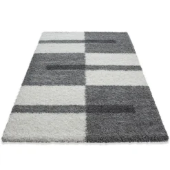 Gala Shaggy Tæppeløber Ternet - Lysegrå