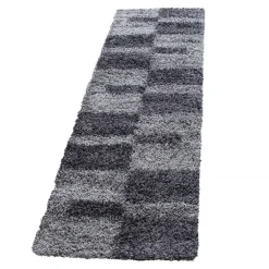 Gala Shaggy Tæppeløber Ternet - Grå