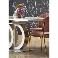 GALARDO Spisebord med udtræk, Hvid / guld