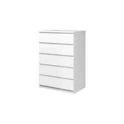 Garda kommode bred m/ 5 skuffer - Hvid Højglans