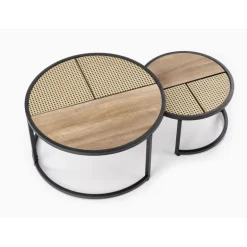 GARMINA sæt af to sofaborde, guldegetræ / Sort