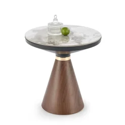 GENESIS_S sofabord Ø53cm - Hvid marmor / Valnød