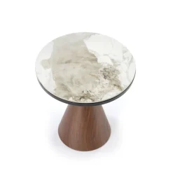 GENESIS_S sofabord Ø53cm - Hvid marmor / Valnød