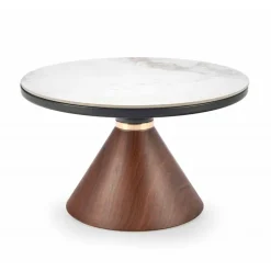 GENESIS sofabord Ø70 - Hvid marmor / Valnød