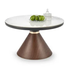 GENESIS sofabord Ø70 - Hvid marmor / Valnød