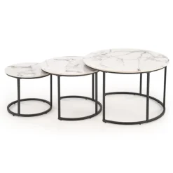 GILDA sæt med tre sofaborde, Hvid marmor / Sort