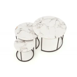 GILDA sæt med tre sofaborde, Hvid marmor / Sort