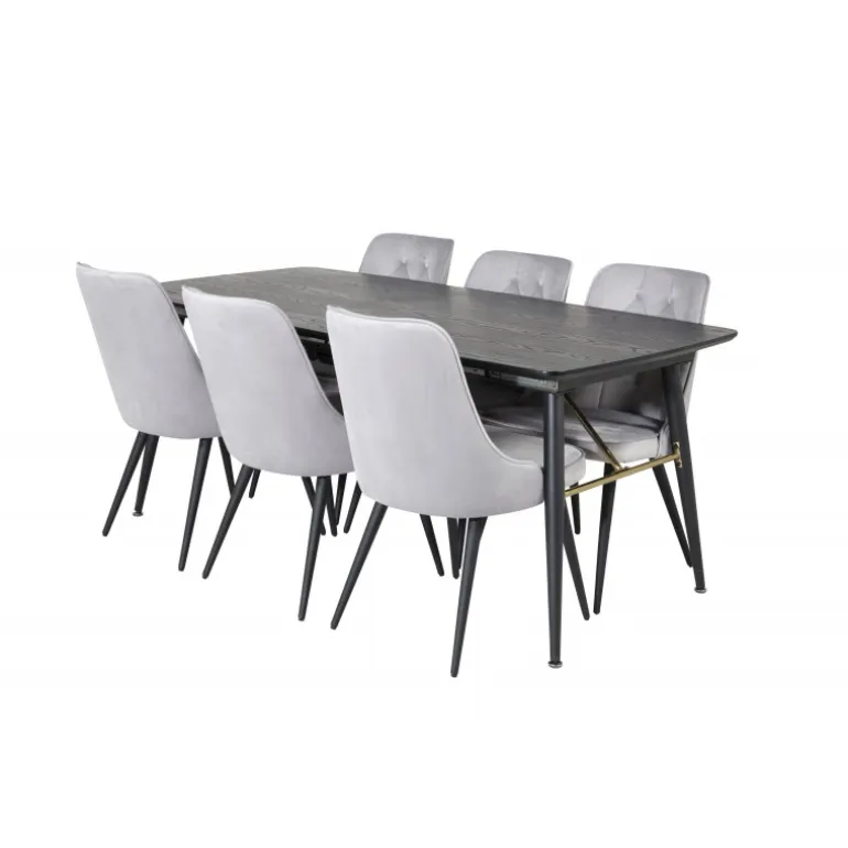 Gold t Spisebordssæt - Sort, Messing og Lysegrå