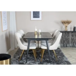 Guld Spisebordssæt - Beige, Sort og Natur
