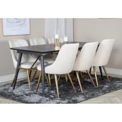 Guld Spisebordssæt - Beige, Sort og Natur