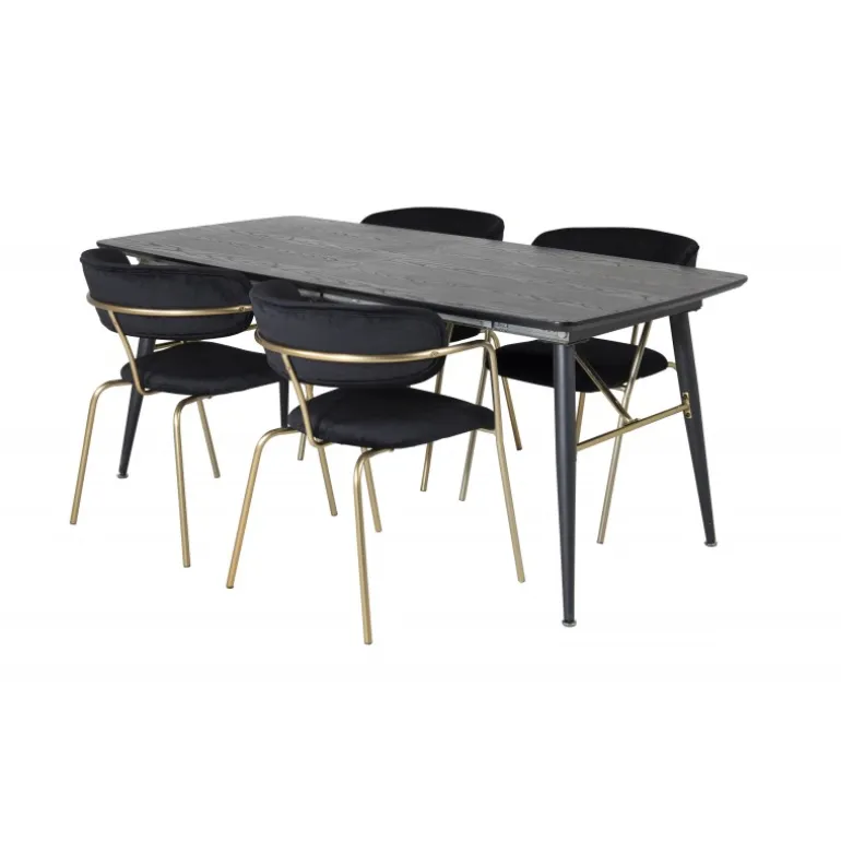 Guld Spisebordssæt - Sort og Messing