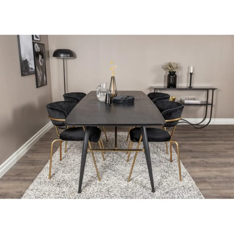 Guld Spisebordssæt - Sort og Messing