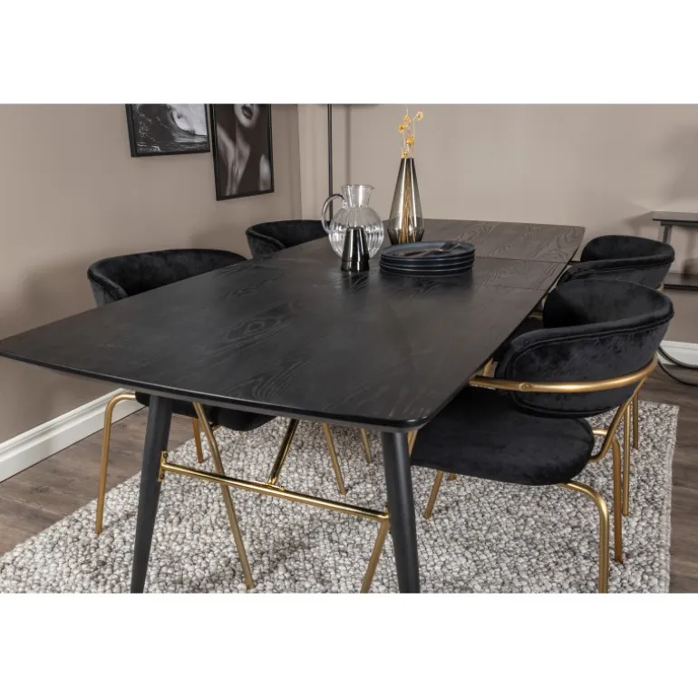 Guld Spisebordssæt - Sort og Messing