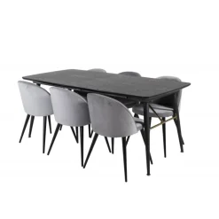 Guld Spisestuesæt - Sort, Messing og Lysegrå