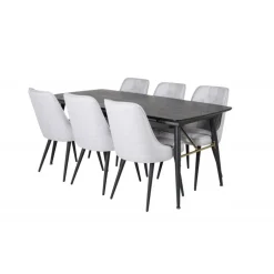 Guld Spisestuesæt - Sort, Messing og Lysegrå