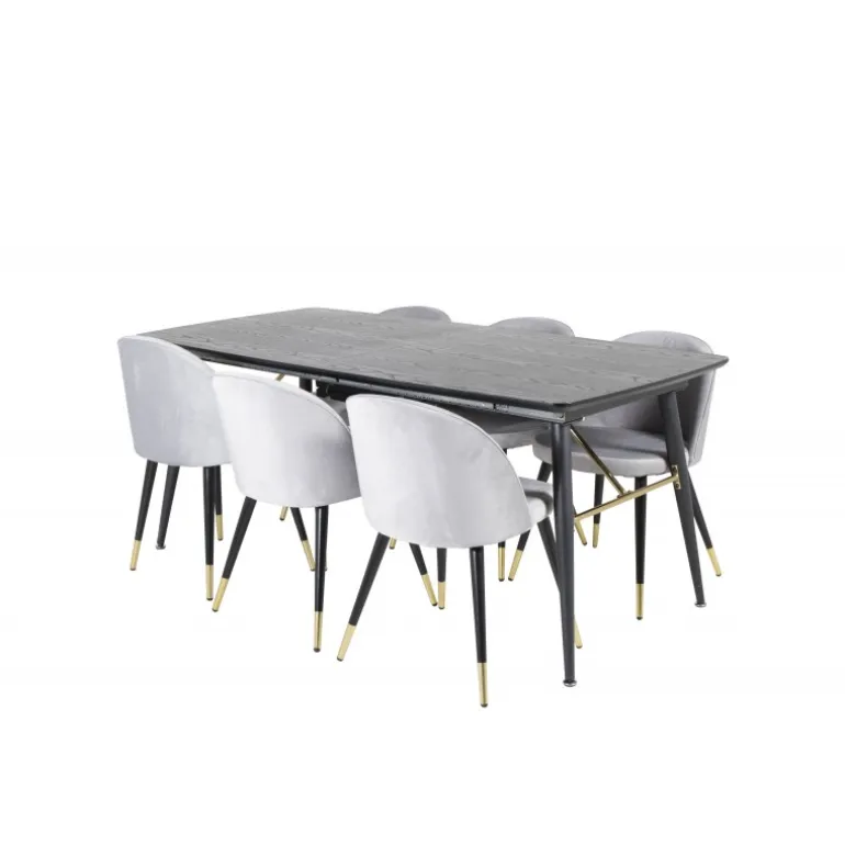 Guld t Spisebordssæt - Sort, Messing og Lysegrå