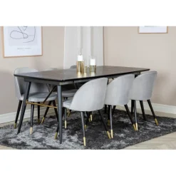 Guld t Spisebordssæt - Sort, Messing og Lysegrå