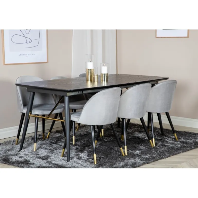 Guld t Spisebordssæt - Sort, Messing og Lysegrå