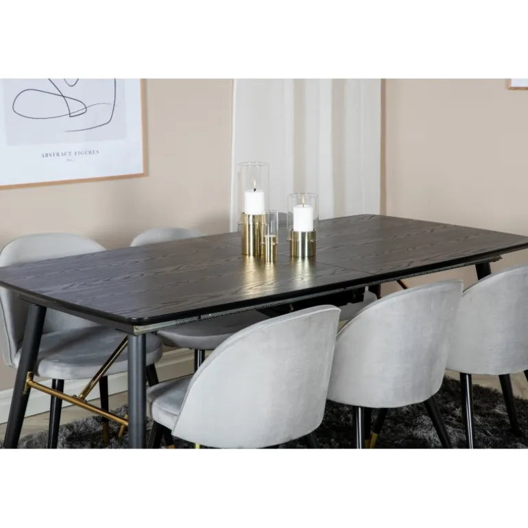 Guld t Spisebordssæt - Sort, Messing og Lysegrå