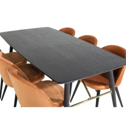 Guld t Spisebordssæt - Sort, Messing og Light Cognac