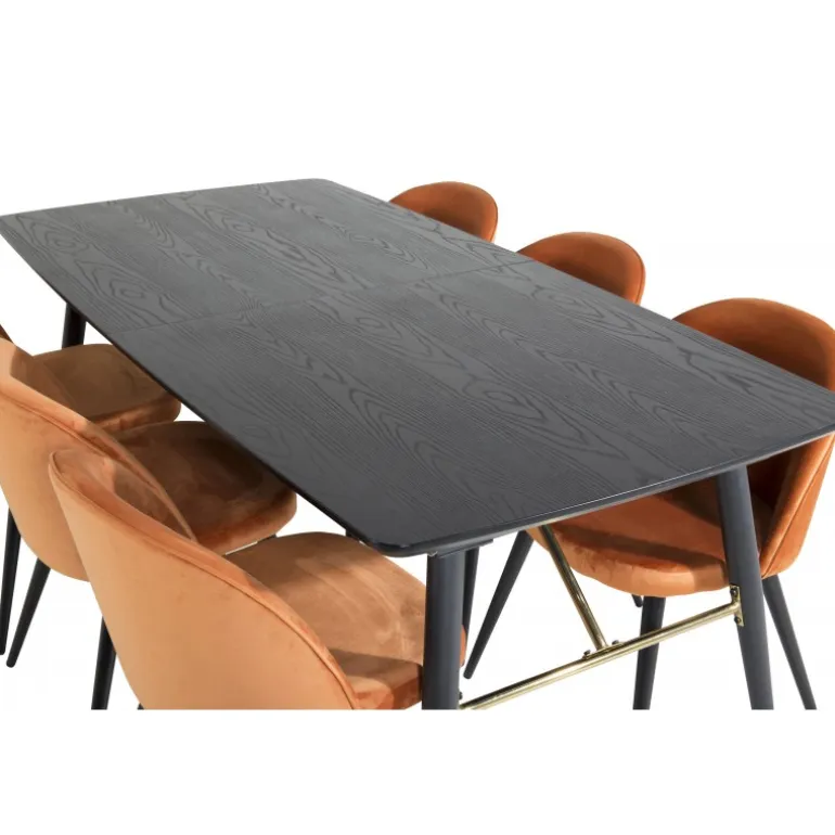 Guld t Spisebordssæt - Sort, Messing og Light Cognac