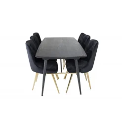 Guldfarvet t Spisebordssæt - Sort og Messing