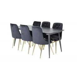 Guldfarvet t Spisebordssæt - Sort og Messing