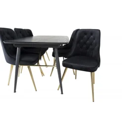 Guldfarvet t Spisebordssæt - Sort og Messing