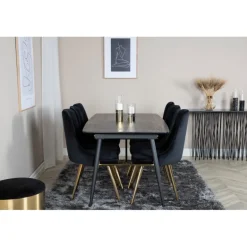 Guldfarvet t Spisebordssæt - Sort og Messing