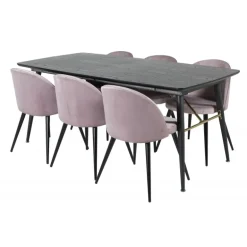 Guldfarvet t Spisebordssæt - Sort og Pink