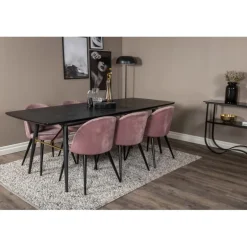 Guldfarvet t Spisebordssæt - Sort og Pink