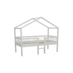 Halvhøj husseng med stige 90 × 200 cm – Forrest Bøg, hvid