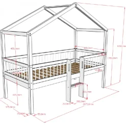 Halvhøj husseng med stige 90 × 200 cm – Forrest Bøg, hvid