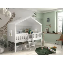 Halvhøj juniorseng husdesign 90 x 200 cm – hvid