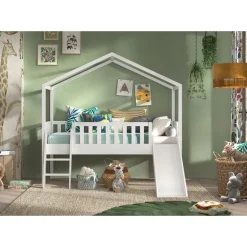 Halvhøj juniorseng med rutsjebane 90x200 – Dallas, hvid