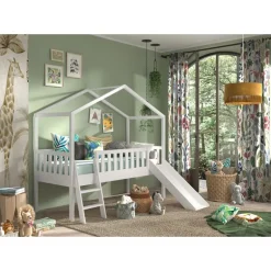 Halvhøj juniorseng med rutsjebane 90x200 – Dallas, hvid