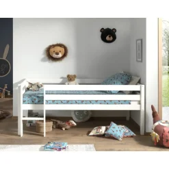 Halvhøj seng 90 x 200 cm – Pino, hvid