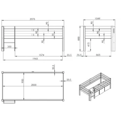 Halvhøj seng 90 x 200 cm – Pino, hvid