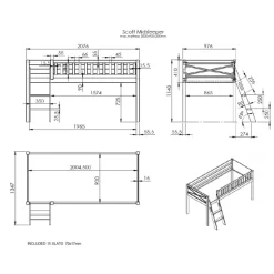 Halvhøj seng 90 x 200 cm – Scott, hvid
