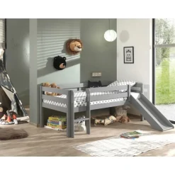 Halvhøj seng med rutsjebane 90x200 – Pino, grå