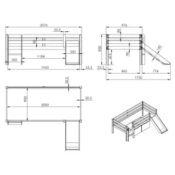Halvhøj seng med rutsjebane 90 x 200 cm – Pino, hvid
