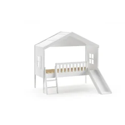 Halvhøj seng med rutsjebane 90 x 200 cm – Housebed, hvid