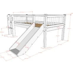 Halvhøj seng med rutsjebane 90 x 200 – Forrest Beech, hvid