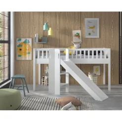 Halvhøj seng med rutsjebane 90 x 200 – Scott, hvid