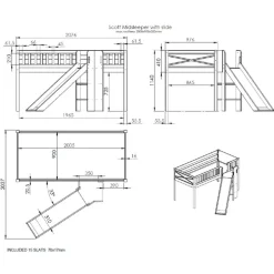 Halvhøj seng med rutsjebane 90 x 200 – Scott, hvid