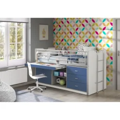 Halvhøj seng 90x200 med skrivebord – Bonny, blå